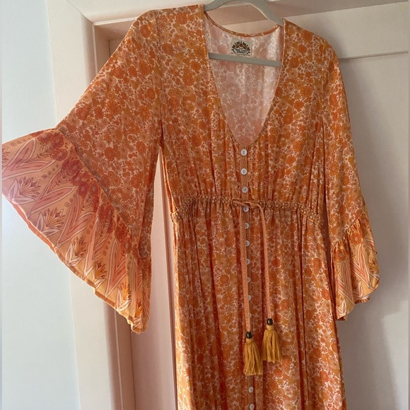 Nine Lives Bazaar orange floral maxi dress size 10 - Picture 5 of 5